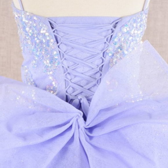 NEW TEA LENGTH MESH DRESS FOR KIDS EMBROIDERED WITH SEQUINS AND RIBBON GL GK106 - Picture 10 of 12